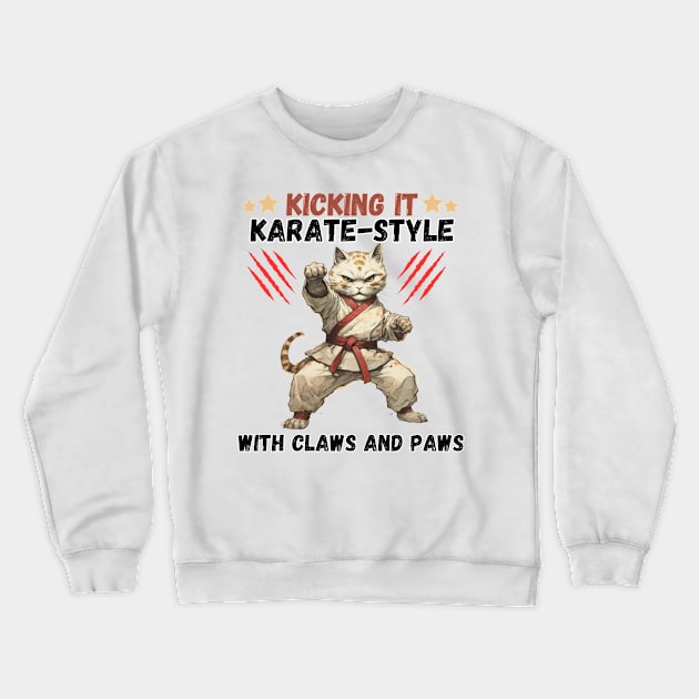 Kicking It Karate-Style with Claws and Paws Karate Cat Crewneck Sweatshirt by OscarVanHendrix